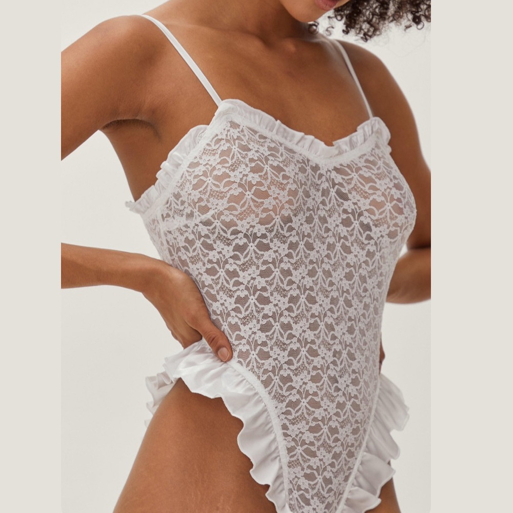 Lace And Satin Ruffle Bodysuit